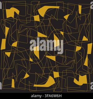 Lines Network Doodle Pattern - Black and Golden Colors - Handdrawn Illustration Vector Stock Vector