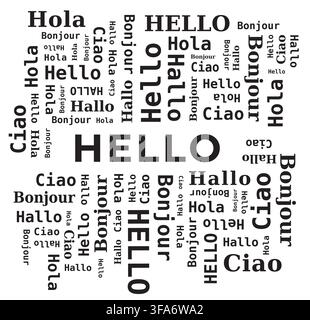 Word Cloud - Hello in Different Languages -  5 Languages on White Background Stock Vector