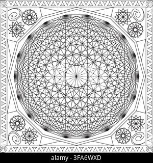 Adult Coloring Book Page - Complex Polygon Design Pattern Spheres Symbol Vector Illustration Stock Vector