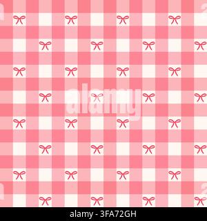 Seamless plaid pattern with bows. Vector gingham checkered repeating background for fabric and wrapping paper. Stock Vector