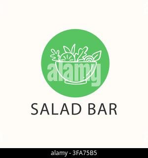 Round salad bar logo with vegetable bowl icon. Stock Vector