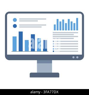 Desktop Computer Screen Displaying Data Analytics and Business Intelligence Dashboard Stock Vector