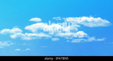 Retro halftone sky with clouds and vintage paper texture creates an abstract dotted vector illustration sky background. Stock Vector