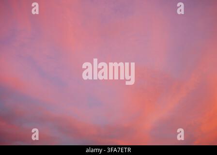 Beautiful abstract background of colorful sky at sunset or sunrise, featuring dramatic shades of pink, orange, and purple pastel tones with soft wispy Stock Photo