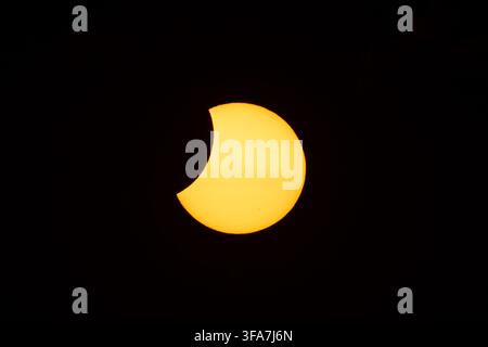 Different phases of the total solar eclipse that was seen in August 2026 in Asturias, a province of Spain Stock Photo