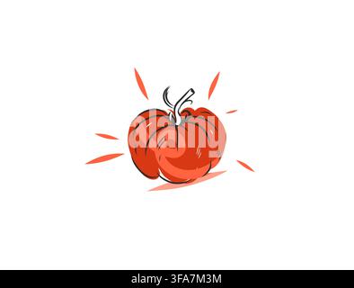 Hand Drawn Vegetable Line Art Vector Collection, Botanical Outline Illustrations of Fresh Vegetables, Minimalist Tomato Elements, Decorative Food Stock Vector