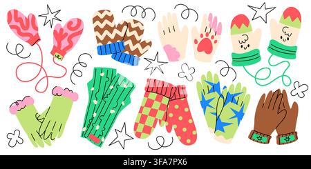 Cute Winter Mittens and Gloves Vector Set Stock Vector