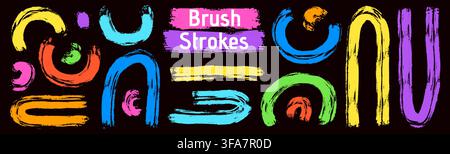 Pack with color dry brush arch elements. Wavy semi-circles, ovals, tiny shapes hand drawn details. Stock Vector
