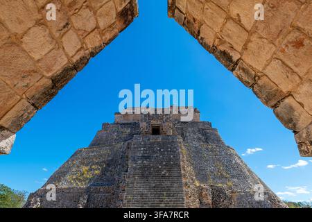 Pyramid of the Magician under roof, Uxmal, Mexico. Stock Photo