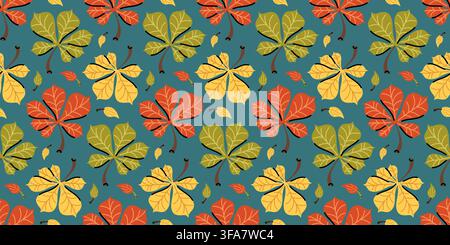 Colorful fall chestnut leaves seamless vector pattern for cozy wrapping paper Stock Vector
