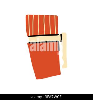Cozy red thermo mug vector icon with striped top Stock Vector