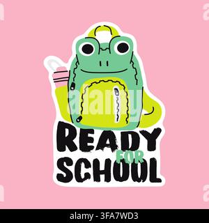 Cute frog backpack doodle vector sticker for back to school planner Stock Vector