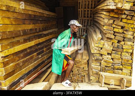 Worker in a carpentry workshop in Kigali, Rwanda. Carpentry workshop Bsip 016983 1219 Stock Photo