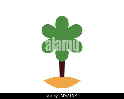Flat vector illustration of a simple green tree with brown trunk and orange soil mound, isolated on white background, nature icon Stock Vector
