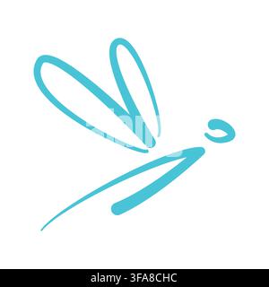 A minimalist blue line art illustration of a dragonfly isolated on a white background. Stock Vector