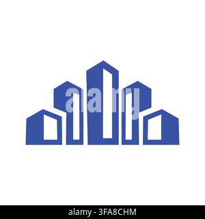 A blue real estate building logo design isolated on a white background. Stock Vector