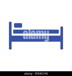 A blue bed icon isolated on a white background representing accommodation and sleeping. Stock Vector