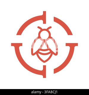 A minimalist red outline icon of a bee inside a target crosshair symbol on a white background. Stock Vector