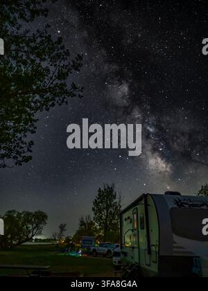 Milky Way night sky, Jackson Lake State Park, Colorado. Stock Photo