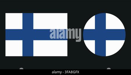 Finland National Flag in Rectangle and Circle Shapes Stock Vector