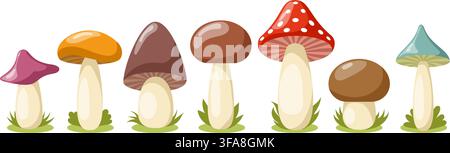 Cartoon mushrooms on a grass Stock Vector