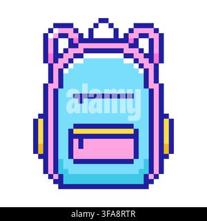 Pixel Art School Backpack Isolated on White Background. Vector illustration Stock Vector