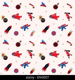 Funky pattern vector with planes, rockets and bombs Stock Vector