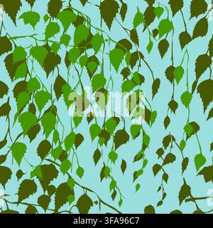 Birch seamless pattern. Hand drawn. Not AI, vector illustration. Stock Vector