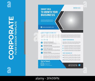 Professional Corporate Business Flyer Template with Modern Blue Geometric Layout Stock Vector