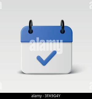 Calendar Check Mark Icon, 3d Vector Illustration. Task Reminder and Schedule App Symbol. Blue Planner Date with Completed Event Sign. Time Management Stock Vector
