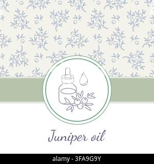 Juniper oil essential oil dropper bottle and berries illustration Stock Vector