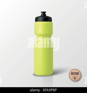 Sports Water Bottle, 3d Vector Illustration. Reusable Sports Water Bottle with Squeeze Cap. Cycling Water Bottle for Gym, Fitness, Running, Bicycle Stock Vector