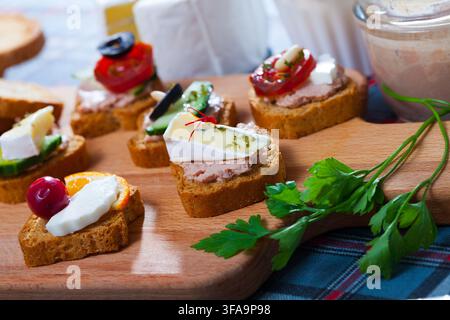 Assorted homemade canape appetizers Stock Photo