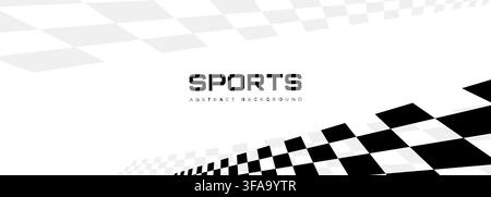 Black and white wide sport banner. Modern abstract background with diagonal checkerboard flag for racing poster design and sports event. Vector Stock Vector