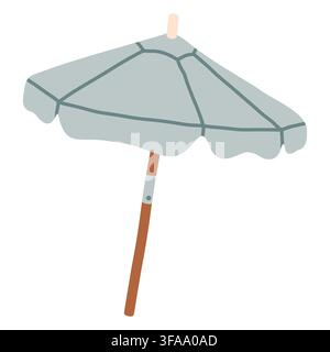 Light blue beach umbrella vector illustration. Minimalist summer sun protection shade isolated on white background Stock Vector