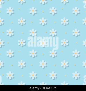 Delicate light blue floral seamless pattern featuring soft blossoms and subtle shadow effect. Perfect for serene nursery wallpaper, summer apparel, gi Stock Vector