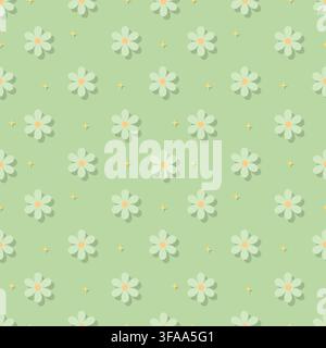 Calming pastel sage green floral seamless pattern with soft flower blossoms and subtle shadow details. Great for botanical nursery decor, eco-friendly Stock Vector