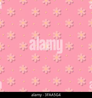 Sweet pink floral seamless pattern featuring soft flower blossoms with subtle shadow effect. Ideal for baby girl nursery, romantic wrapping paper, fas Stock Vector