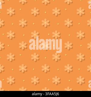 Vibrant warm orange floral seamless pattern featuring simple flower blossoms with soft shadow effect. Perfect for autumn decor, cozy gift wrapping pap Stock Vector