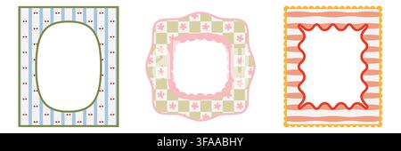 Colorful dopamine seamless pattern with charming coquette frames in different pastel styles. Cute hand drawn illustration creates a cheerful Stock Vector