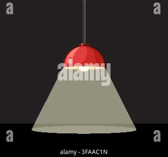 A flat vector illustration of a red hanging lamp illuminating a dark space below Stock Vector