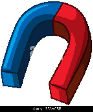 A three-dimensional cartoon style horseshoe magnet with red and blue poles isolated on white. Stock Vector