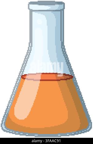 A clean vector illustration of a glass conical flask filled with orange chemical liquid. Stock Vector