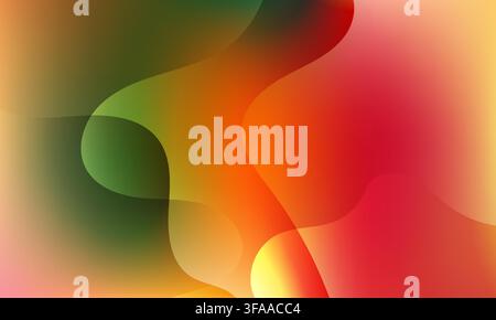 Abstract background with smooth flowing liquid shapes in vibrant red orange and green colors Stock Vector