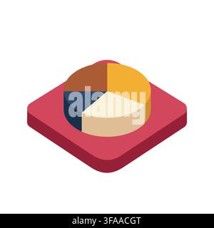 A colorful 3D isometric pie chart icon representing data visualization, financial statistics, and business analytics Stock Vector