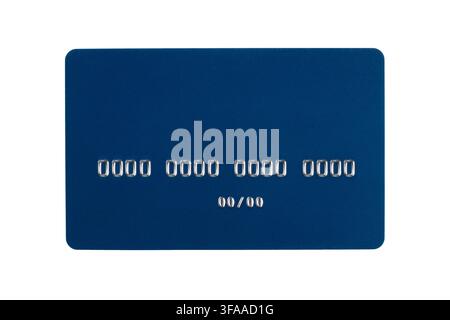 The payment card is isolated on a white background. A simple blue bank card. Stock Photo