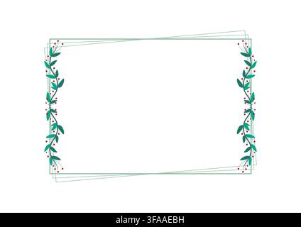 Green Rectangular Shape Border Frame With Green Leaves And Red Cherries Stock Vector