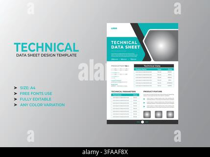 Modern Corporate Technical Data Sheet Template Stock Vector