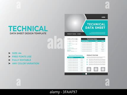 Professional Technical Data Sheet Layout Template Stock Vector