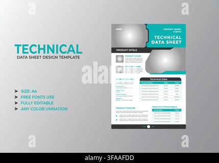 Turquoise and Dark Gray Technical Data Sheet Template Stock Vector